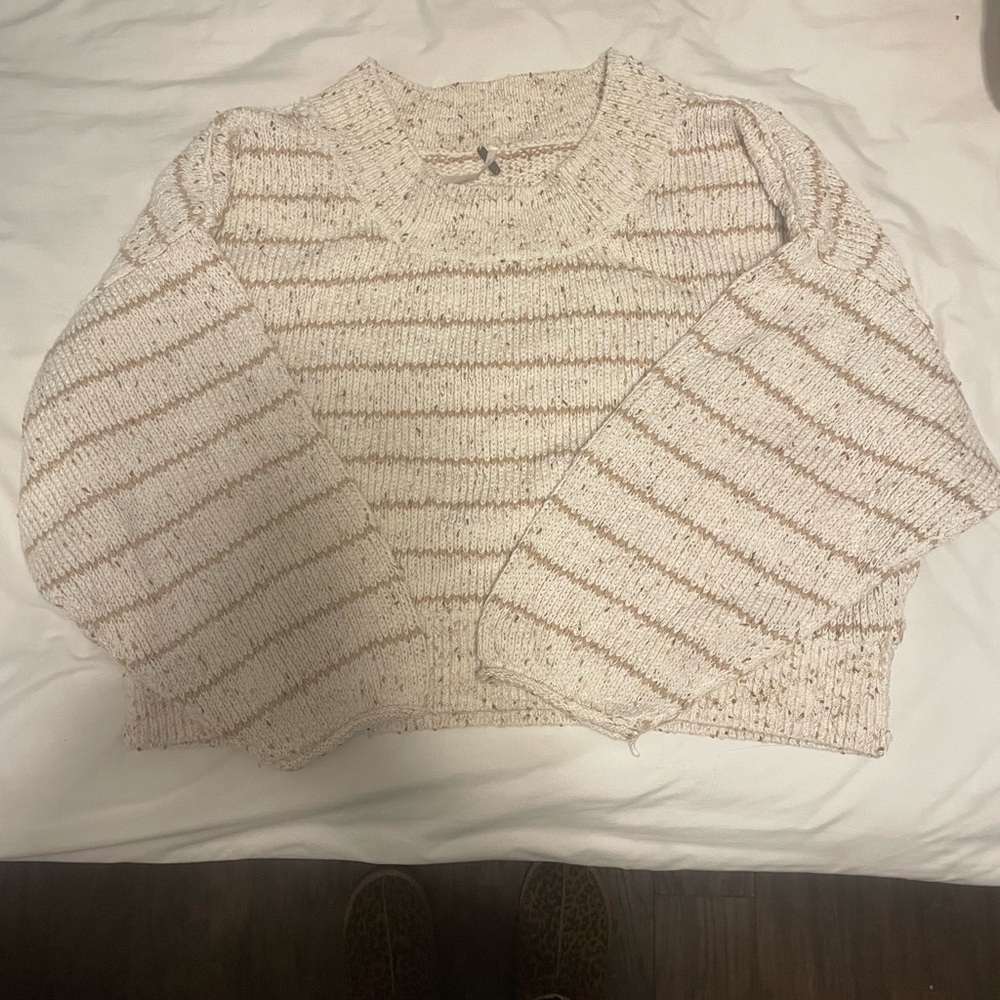 Free People Cream and Tan Striped Sweater